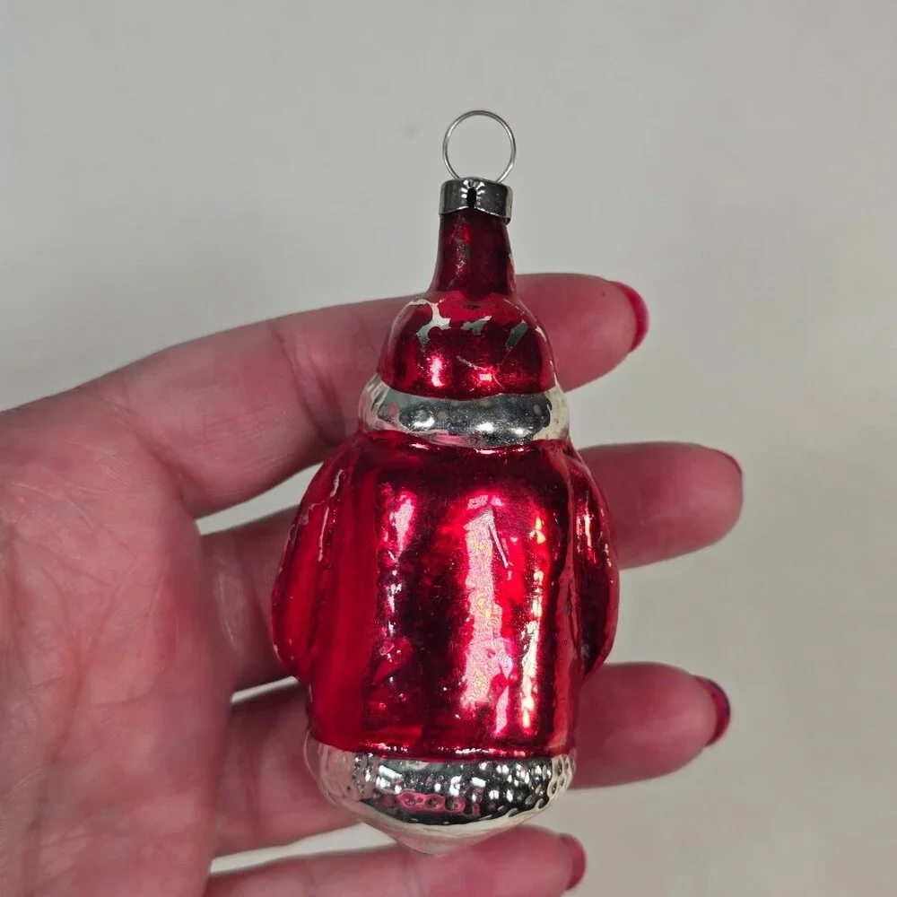 Vintage Czech Santa Glass Ornament Christmas 1950s Mercury Glass Figural Xmas 3
